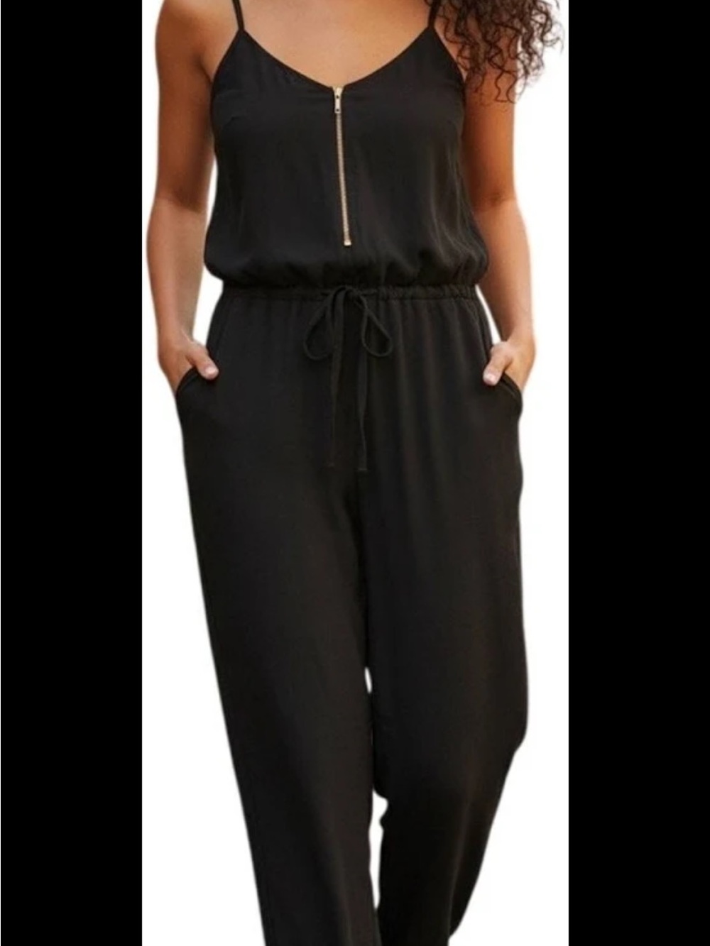Divided Black Sleeveless Jumpsuit with Zip Detail